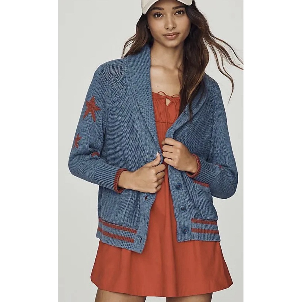 Anthropologie Maeve Women's XL Shawl Collar American Flag Cardigan Sweater USA